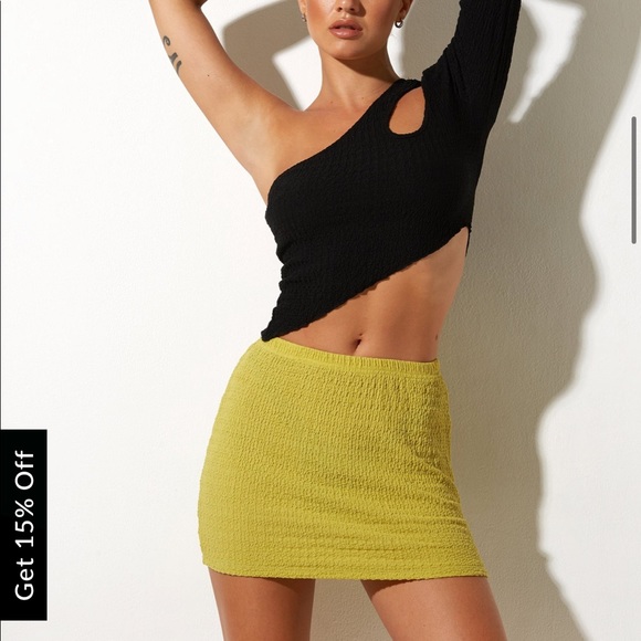 MOTEL GUIDA MINI SKIRT IN BUBBLE OLIVE OIL NWT - Picture 1 of 5